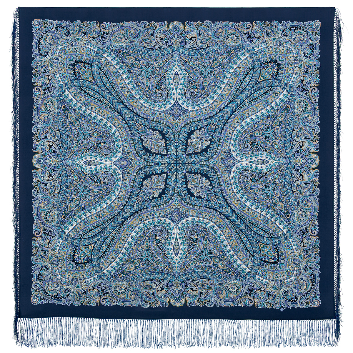 Premium shawl Magnificent Century, silk, navy blue - 130x130cm