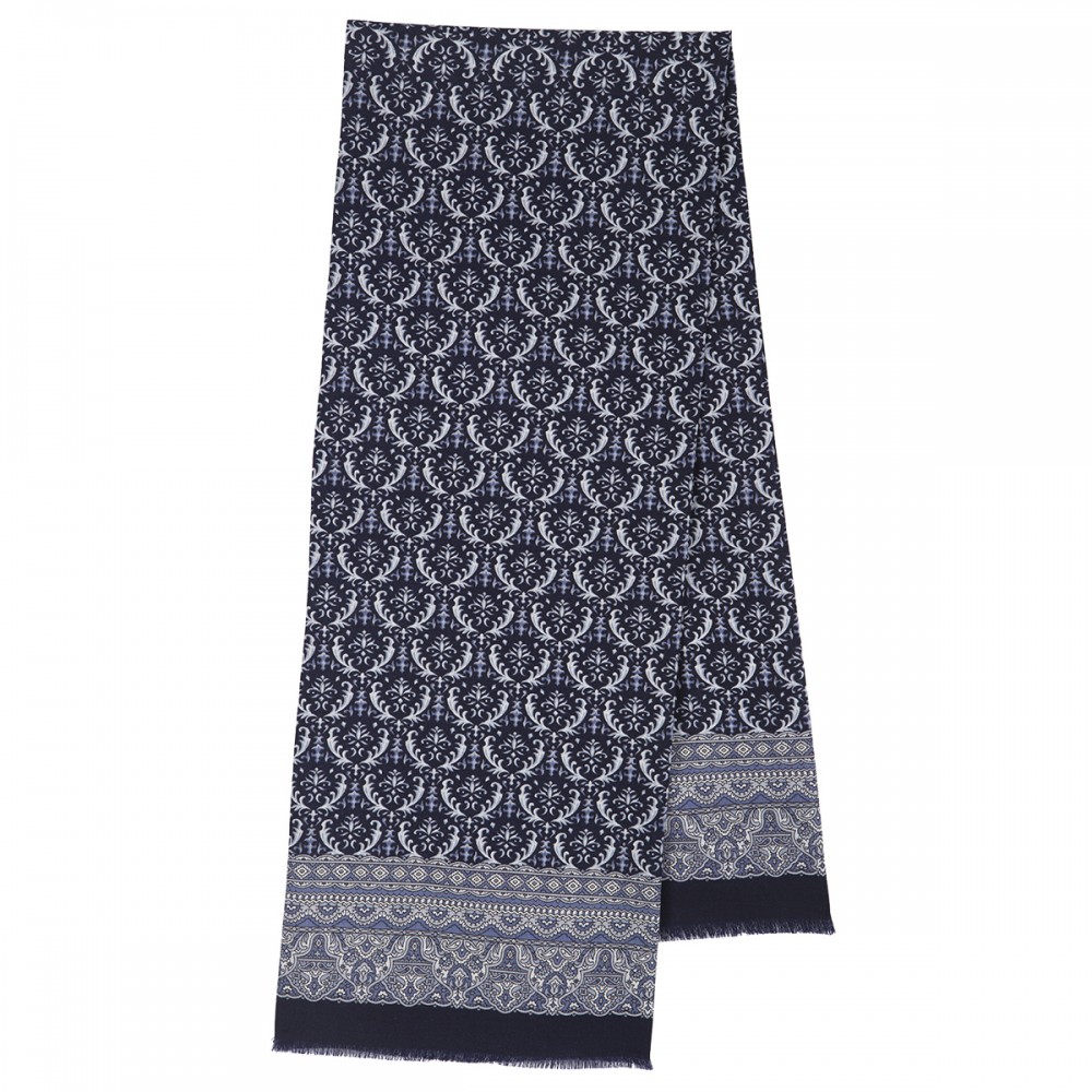 Esarfa premium dubla Marseille, din lana, bleumarin intens, 140x27cm