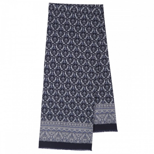 Esarfa premium dubla Marseille, din lana, bleumarin intens, 140x27cm