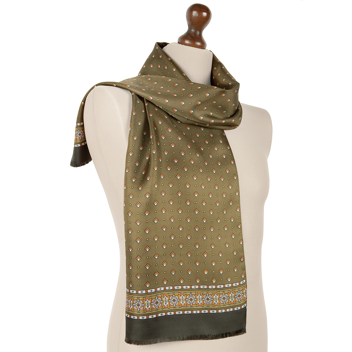 Premium scarf Golf, silk, khaki - 140x27cm