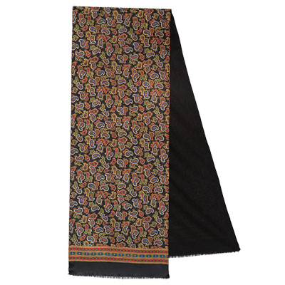 Premium scarf Graph, wool and silk, black - 140x27cm