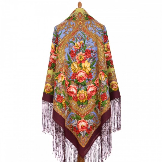 Premium shawl Lucky girl, wool, garnet brown - 148x148cm