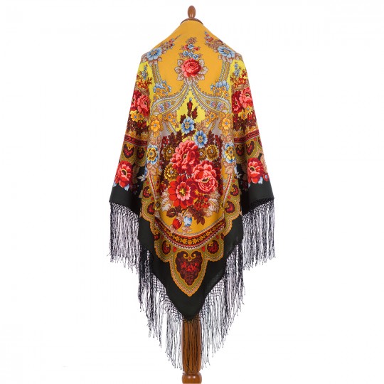 Premium shawl Seasons-Autumn, wool, black - 148x148cm
