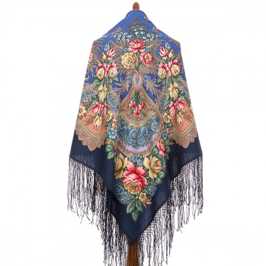Premium shawl July morning, wool, intense indigo - 148x148cm