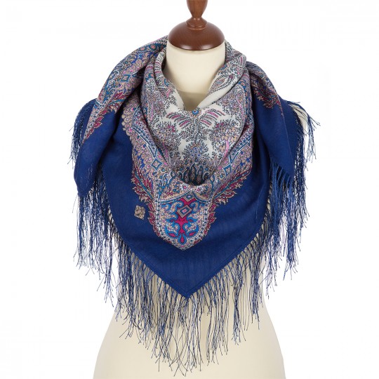 Premium scarf Solveig, wool, blue - 89x89cm