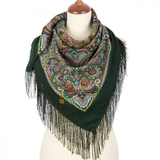 Russian scarf Townswoman, wool, intense green - 89x89cm
