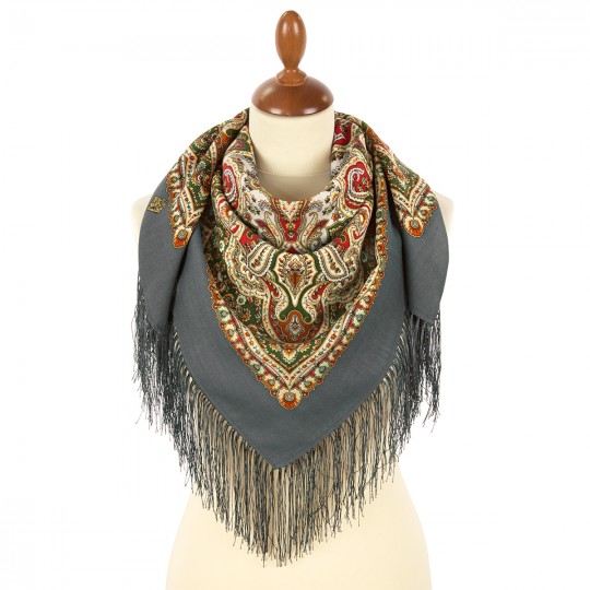 Esarfa premium Northern Summer din lana, gri intens, 89x89cm