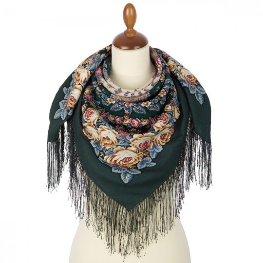 Premium scarf Night is Light, wool, intense green - 89x89cm