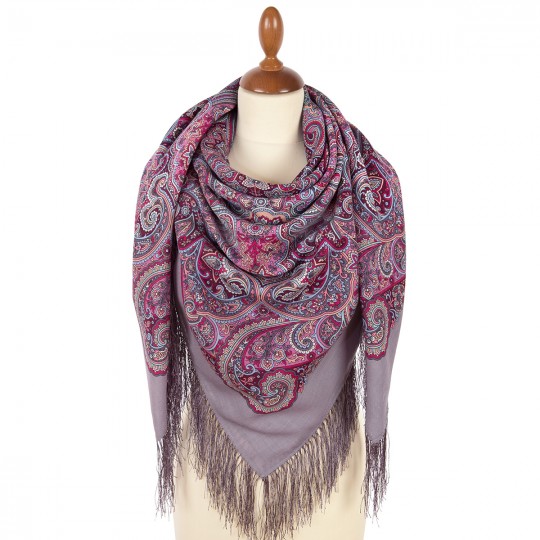 Premium shawl Mermaids kiss, wool, vintage mauve - 125x125cm