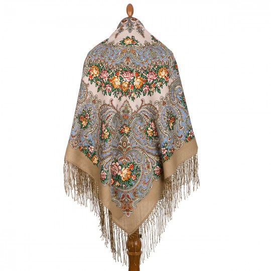 Sal premium Giselle din lana, bej caramel, 135x135cm