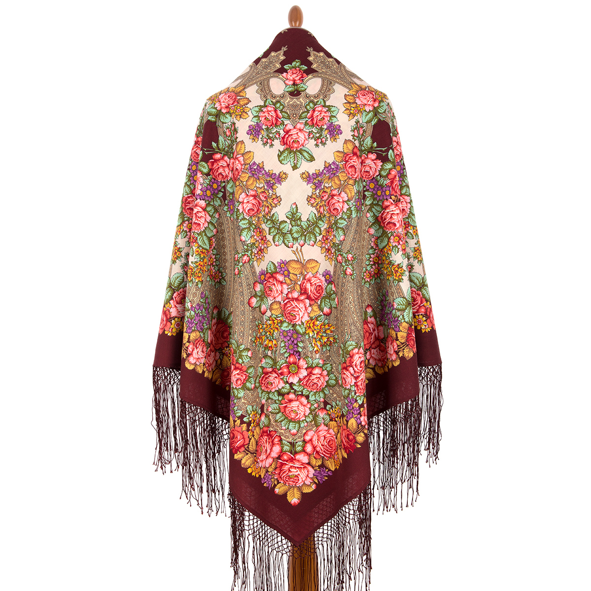 Premium shawl In the Tchair Park, wool, garnet brown - 148x148cm