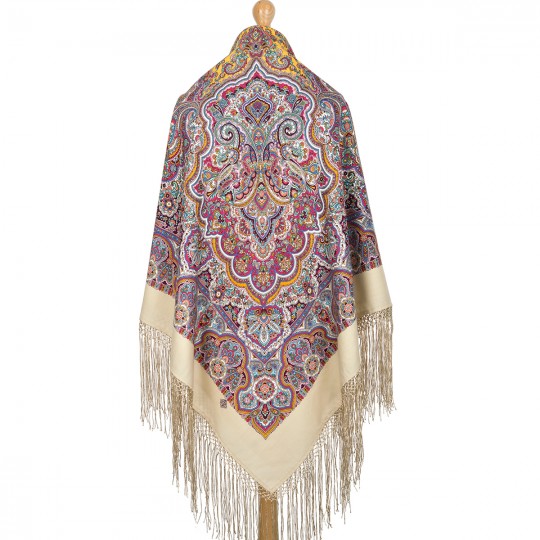 Premium shawl Wealthy Bride, wool, cream - 148x148cm