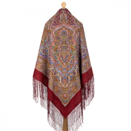Premium shawl Wealthy Bride, wool, garnet - 148x148cm