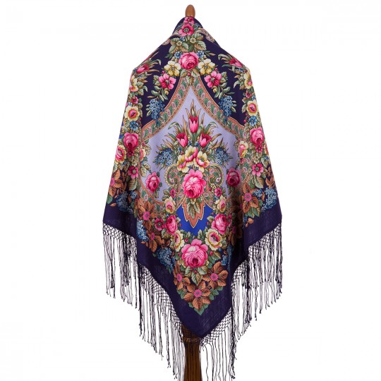 Russian shawl Remembrance about summer, wool, blue- 148x148cm