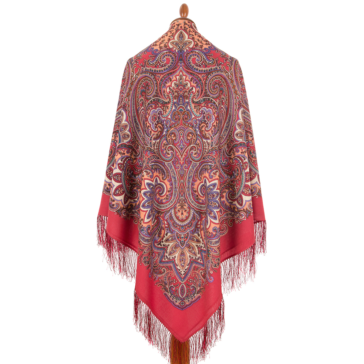 Premium shawl Bright Sun, wool, raspberry red- 146x146cm