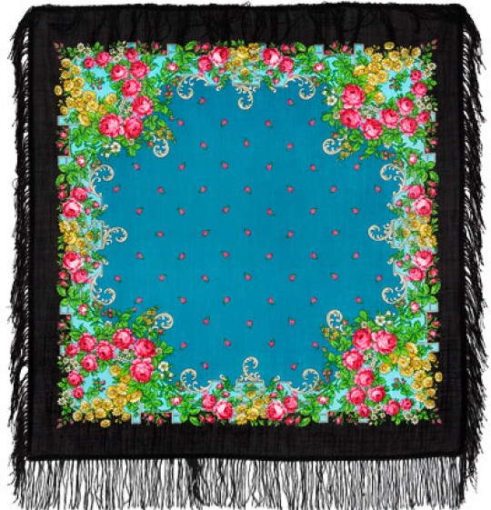 Premium scarf Sunny summer, wool, black - 89x89cm