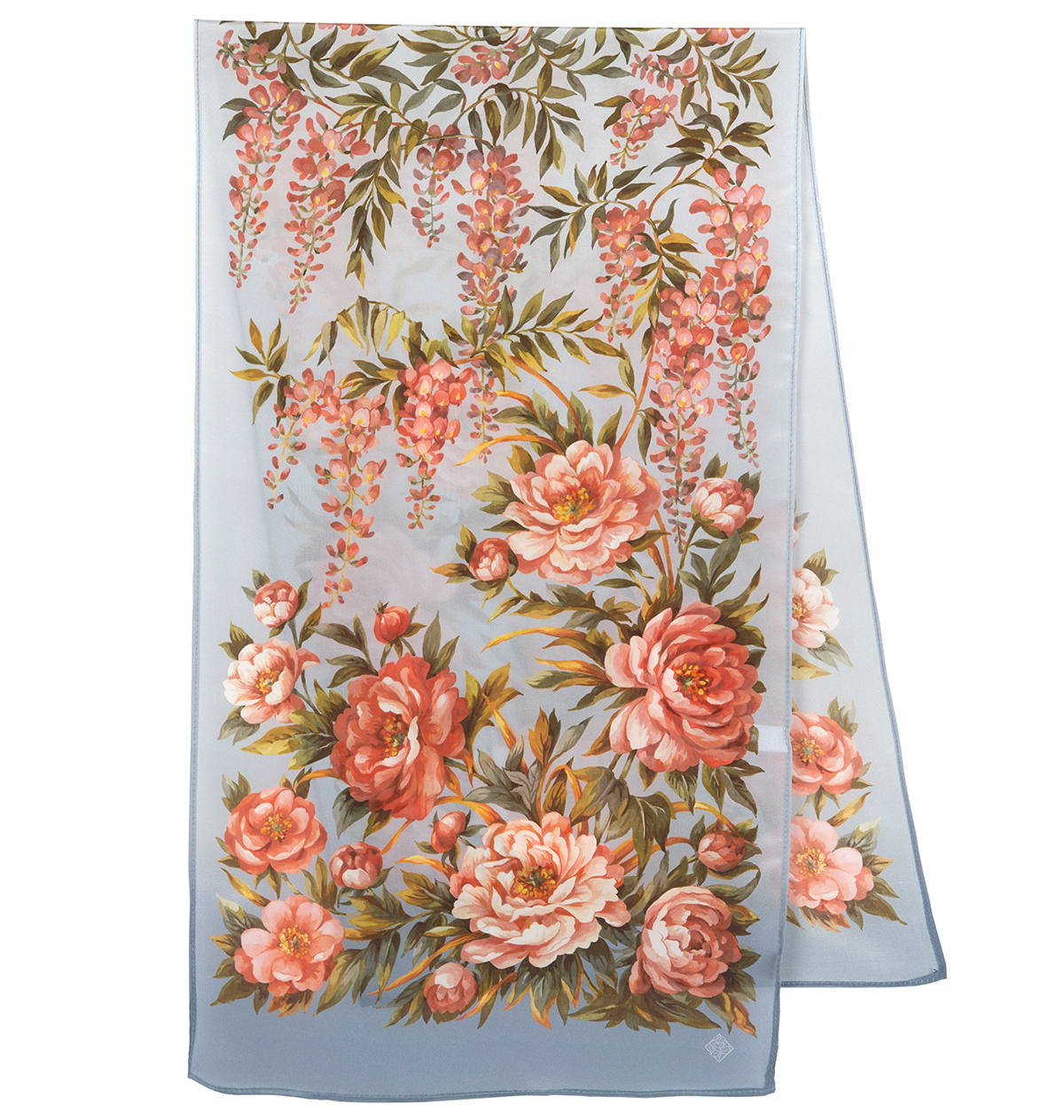 Premium scarf Garden of Eden, crepe de chine silk - 150x43cm