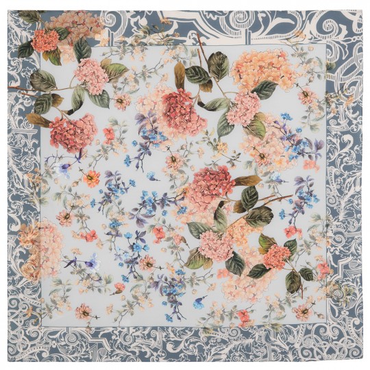 Premium scarf Hortensia, crepe de chine silk - 89x89cm