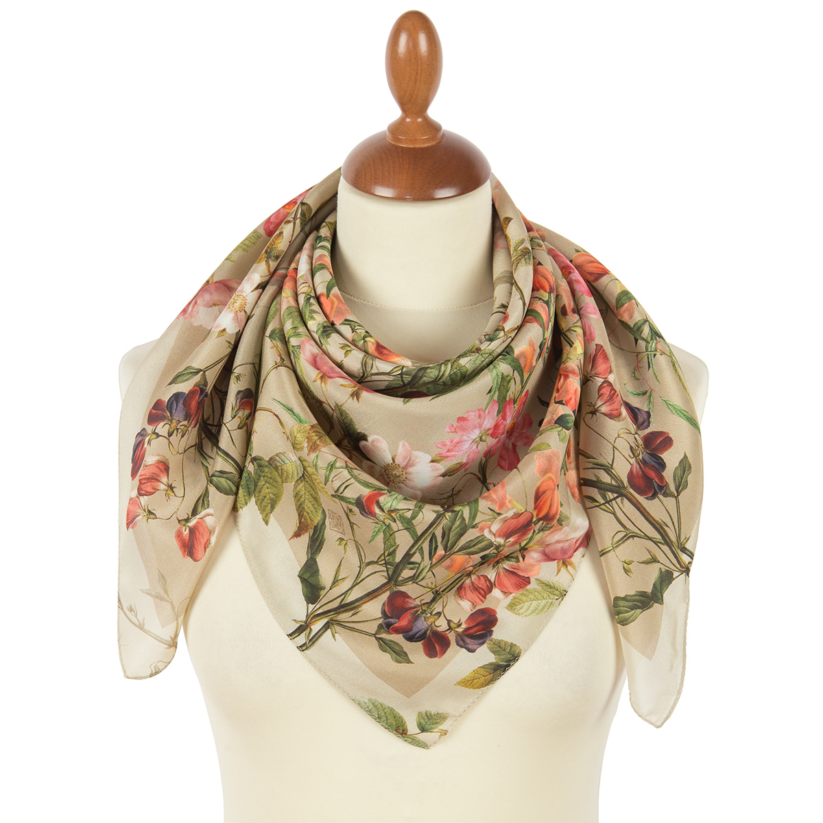 Premium scarf Botanika, crepe de chine silk - 89x89cm