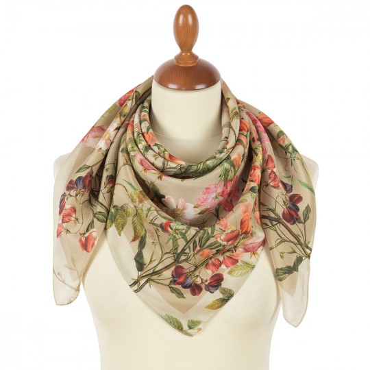Esarfa premium Botanika din matase crepe de chine, 89x89cm