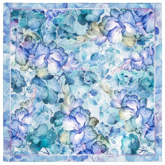 Premium scarf Astromelia, crepe de chine silk - 65x65cm