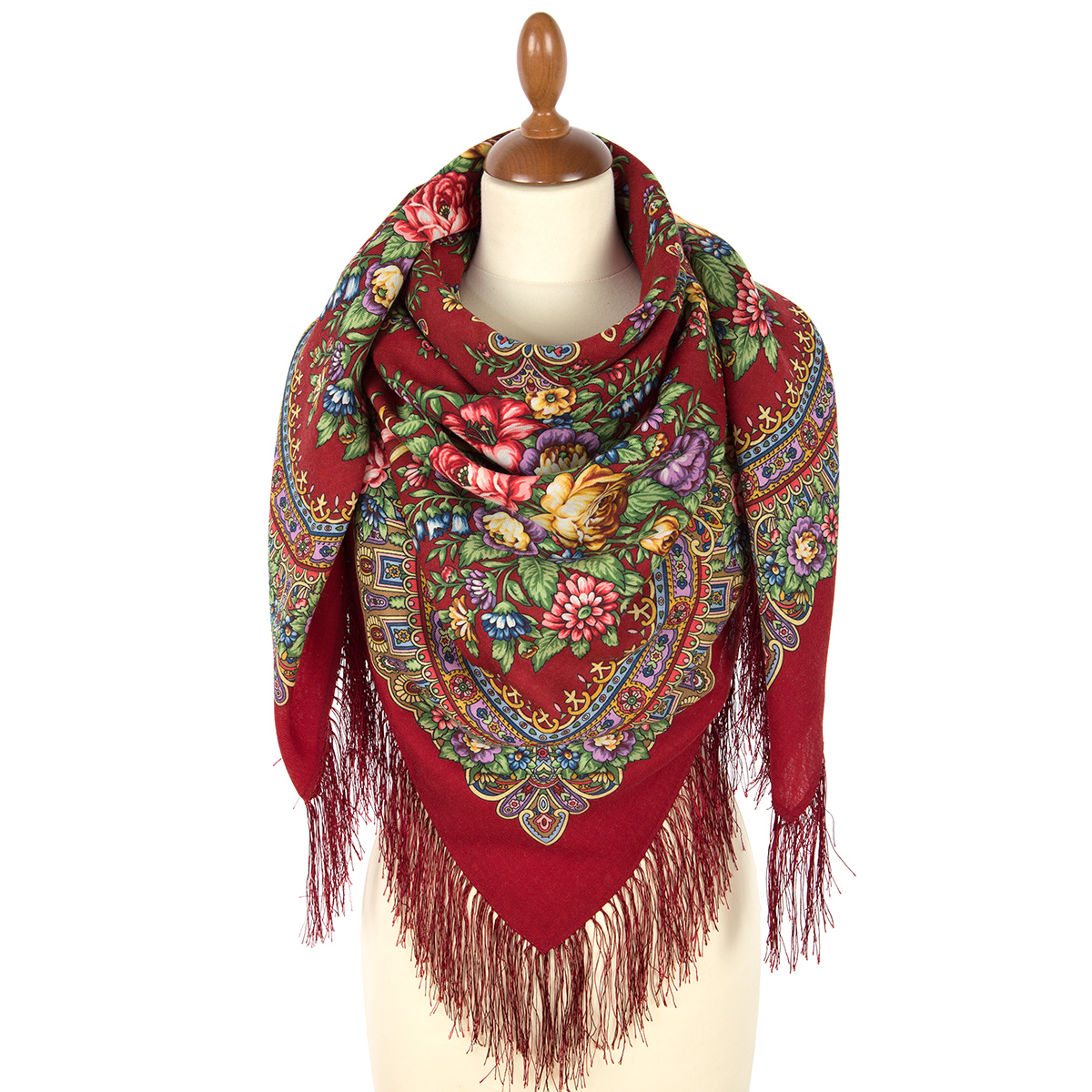Premium shawl Lovely Image, wool, red - 125x125cm