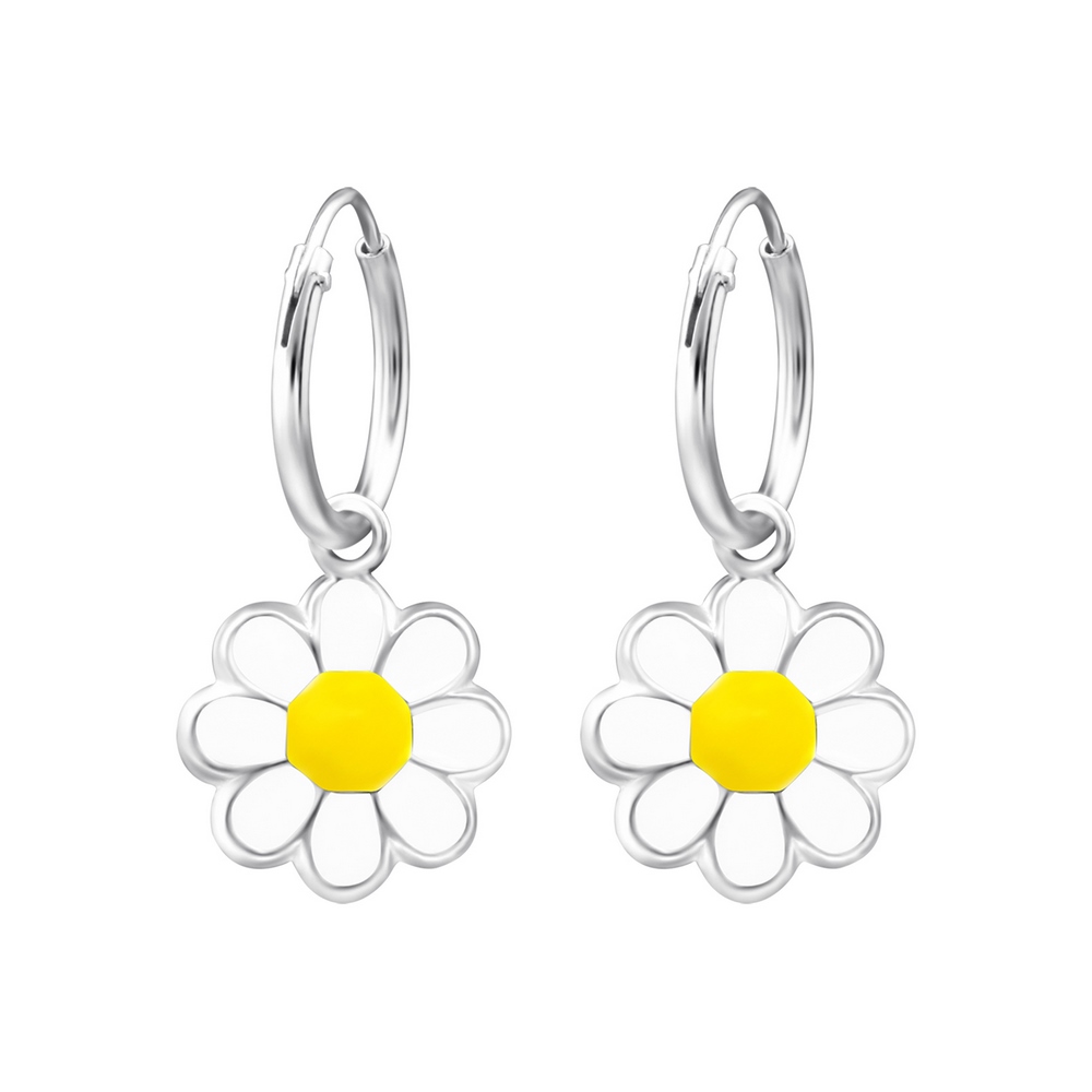 Daisy flower earrings, 925 silver, 10mm