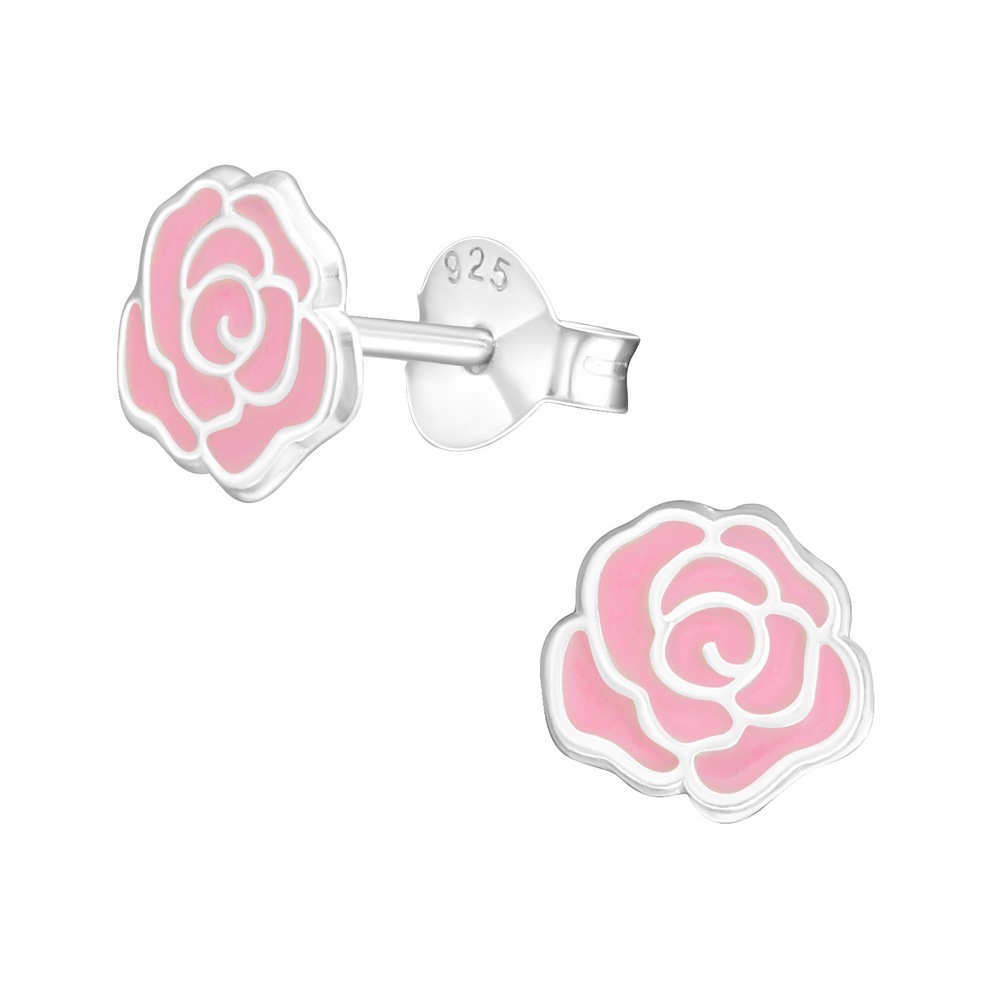 Rose flower earrings, 925 silver, 7mm