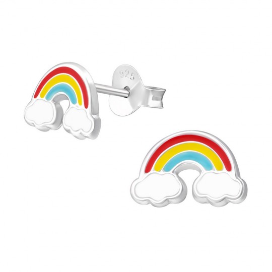 Cercei pentru copii curcubeu cu norisori, argint 925, 10x6mm