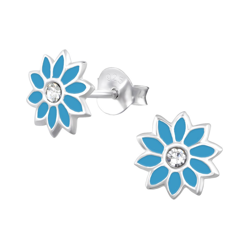 Flower with cristal earrings, 925 silver, 8x8mm