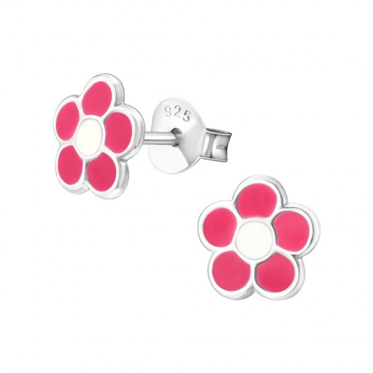 Pink flower earrings, 925 silver, 8x8mm