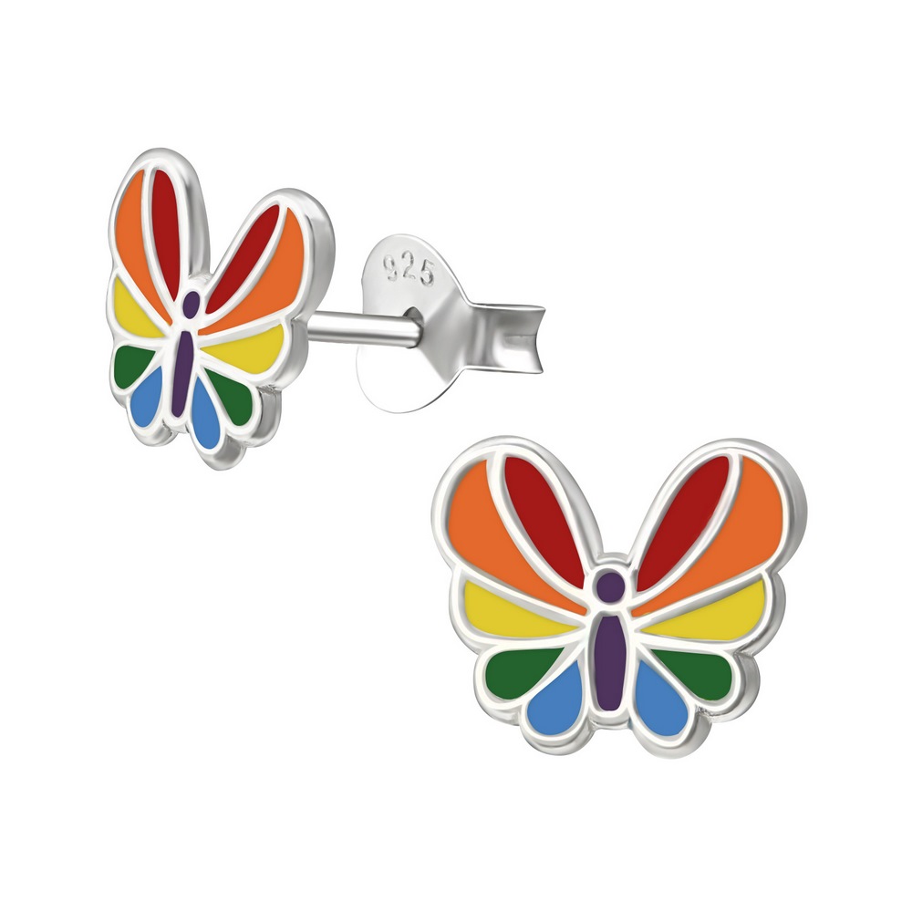 Cercei pentru copii fluturas multicolor, argint 925, 9x8mm