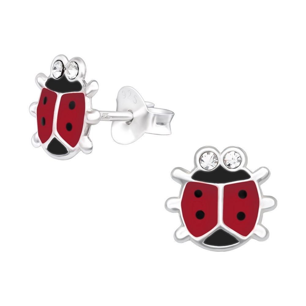 Red ladybug earrings, 925 silver, 8.5x8mm