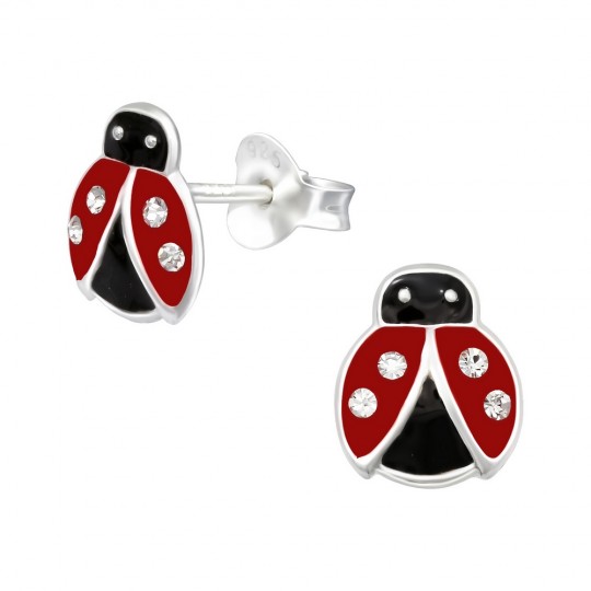 Red ladybug earrings, 925 silver, 7x8mm