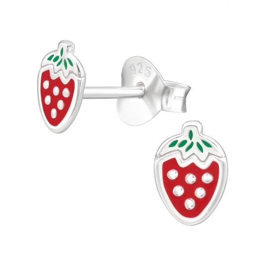 Strawberry earrings, 925 silver, 4x6mm