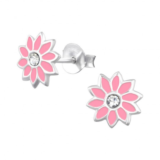 Pink flower earrings, 925 silver, 8x8mm