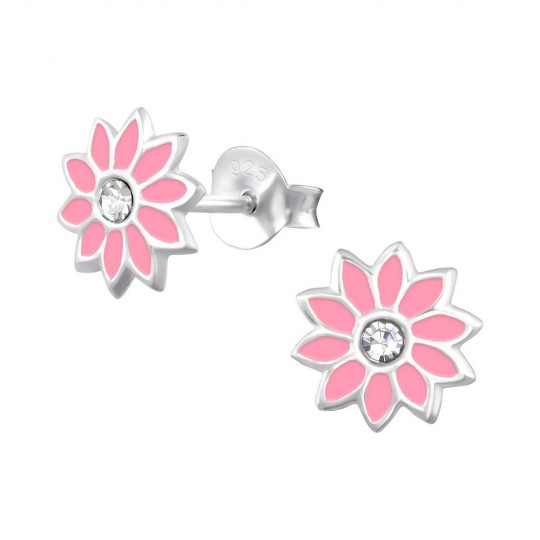 Cercei pentru copii floricica roz cu cristal, argint 925, 8x8mm