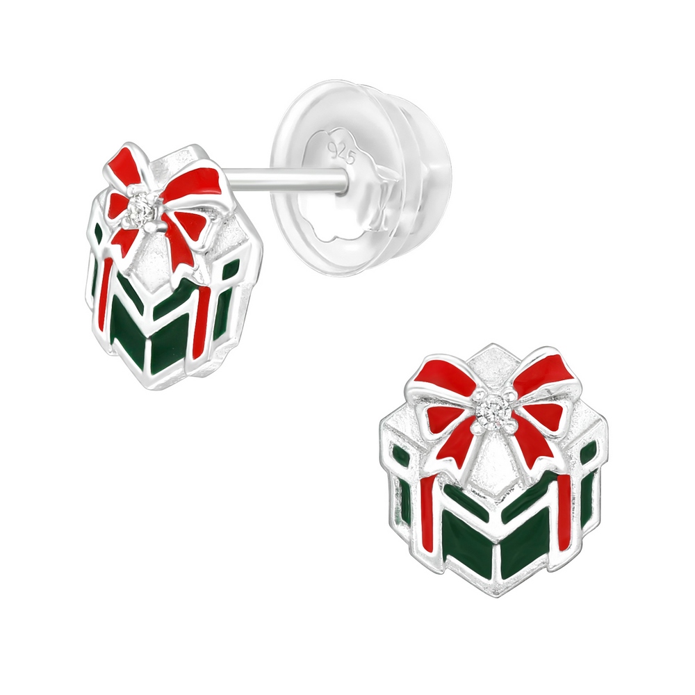 Cercei pentru copii cutiuta cadou cu cristale, argint 925, 8x8mm