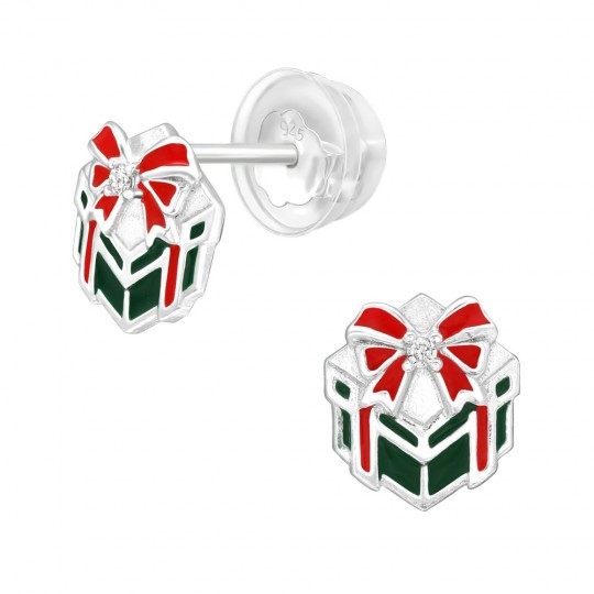 Gift box earrings, 925 silver, 8x8mm