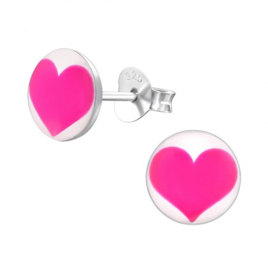 Pink heart earrings, 925 silver, 7x7mm
