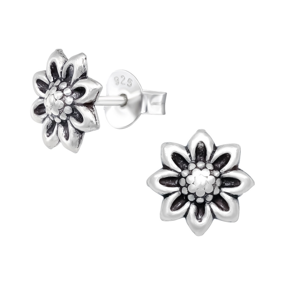 Cercei pentru copii floare, argint 925 antichizat, 8x8mm