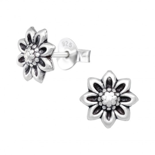 Cercei pentru copii floare, argint 925 antichizat, 8x8mm
