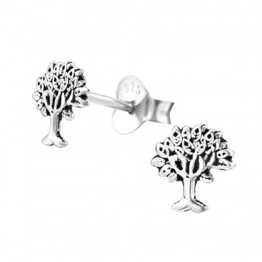 Tree of life earrings, antique 925 silver, 6x6mm