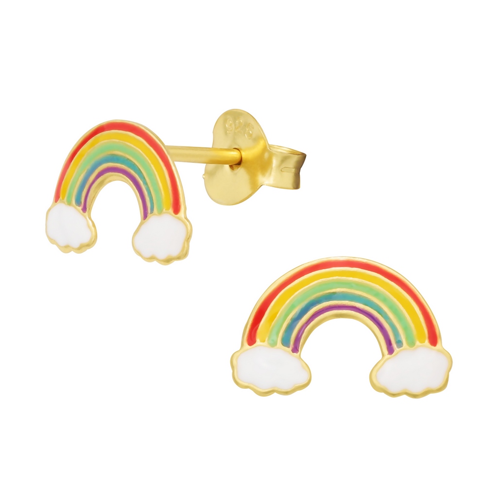 Rainbow earrings, gold plated 925 silver, 10x6mm