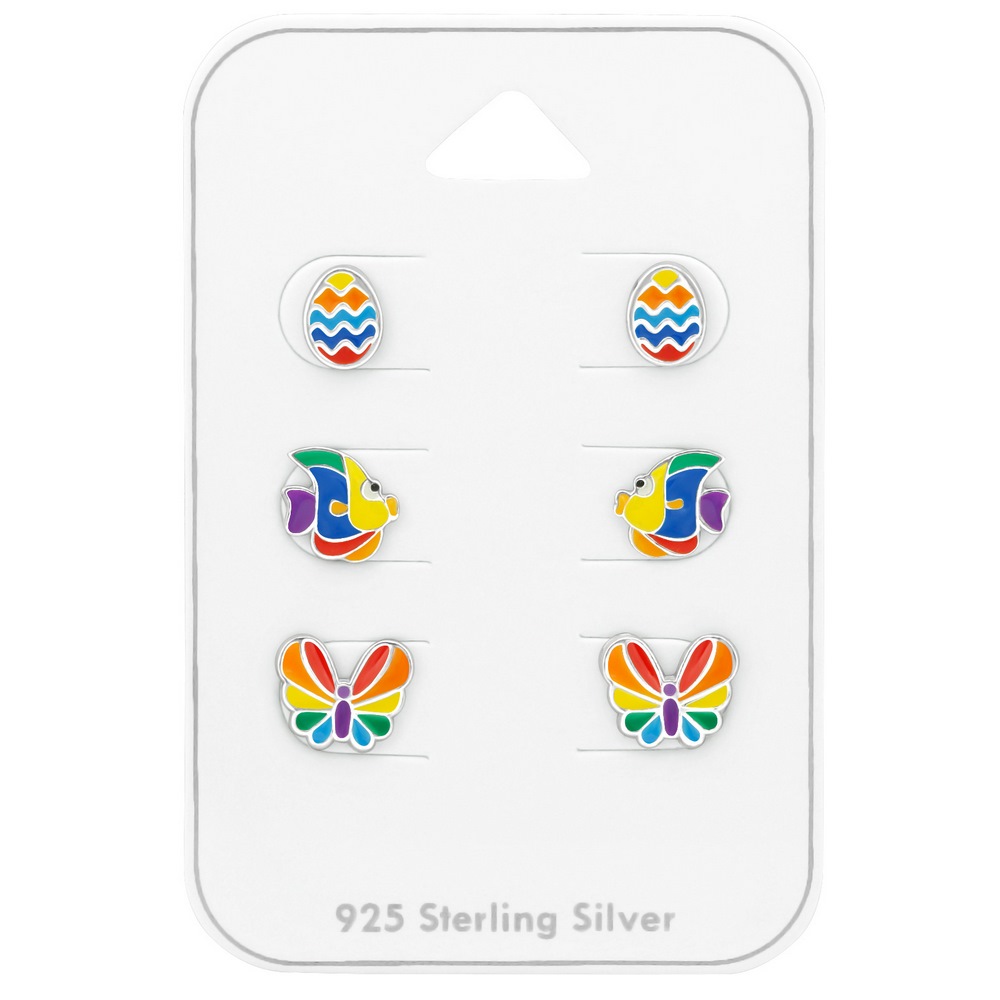 Set Cercei pentru copii ou-peste-fluturas, argint 925, 9x7mm