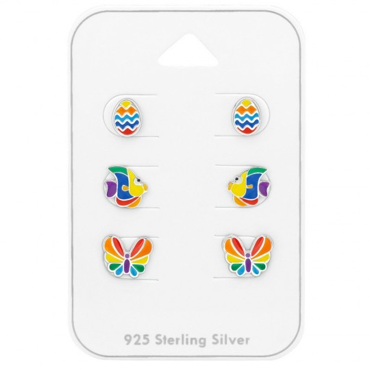Set of egg-over-butterfly earrings, 925 silver, 9x7mm