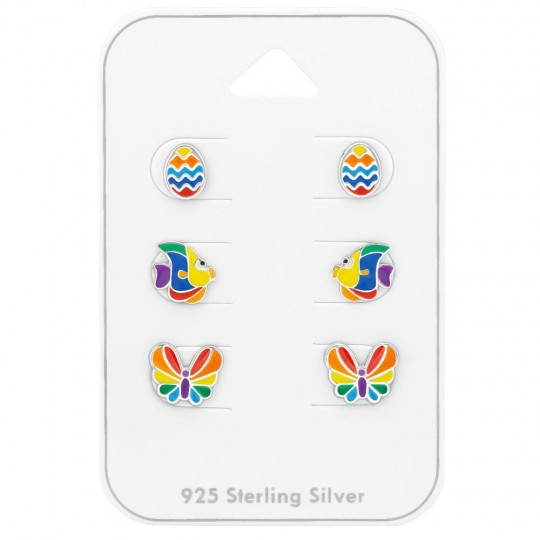Set Cercei pentru copii ou-peste-fluturas, argint 925, 9x7mm