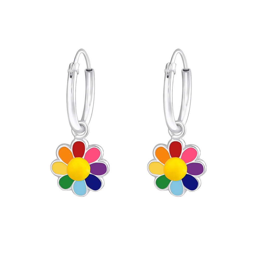 Cercei pentru copii floare multicolora, argint 925, 8x8mm