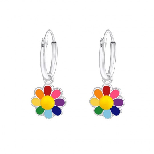 Cercei pentru copii floare multicolora, argint 925, 8x8mm