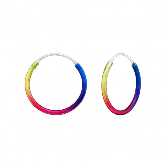 Rainbow ear hoops earrings, 925 silver, 16x1mm